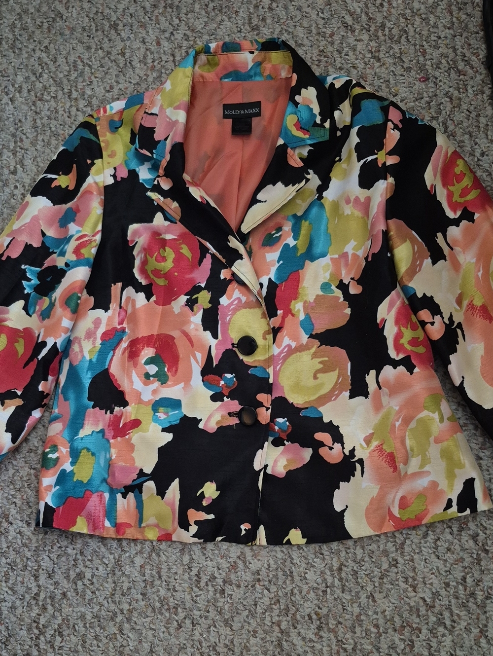 Molly & Maxx Floral Button Jacket - Black Multi